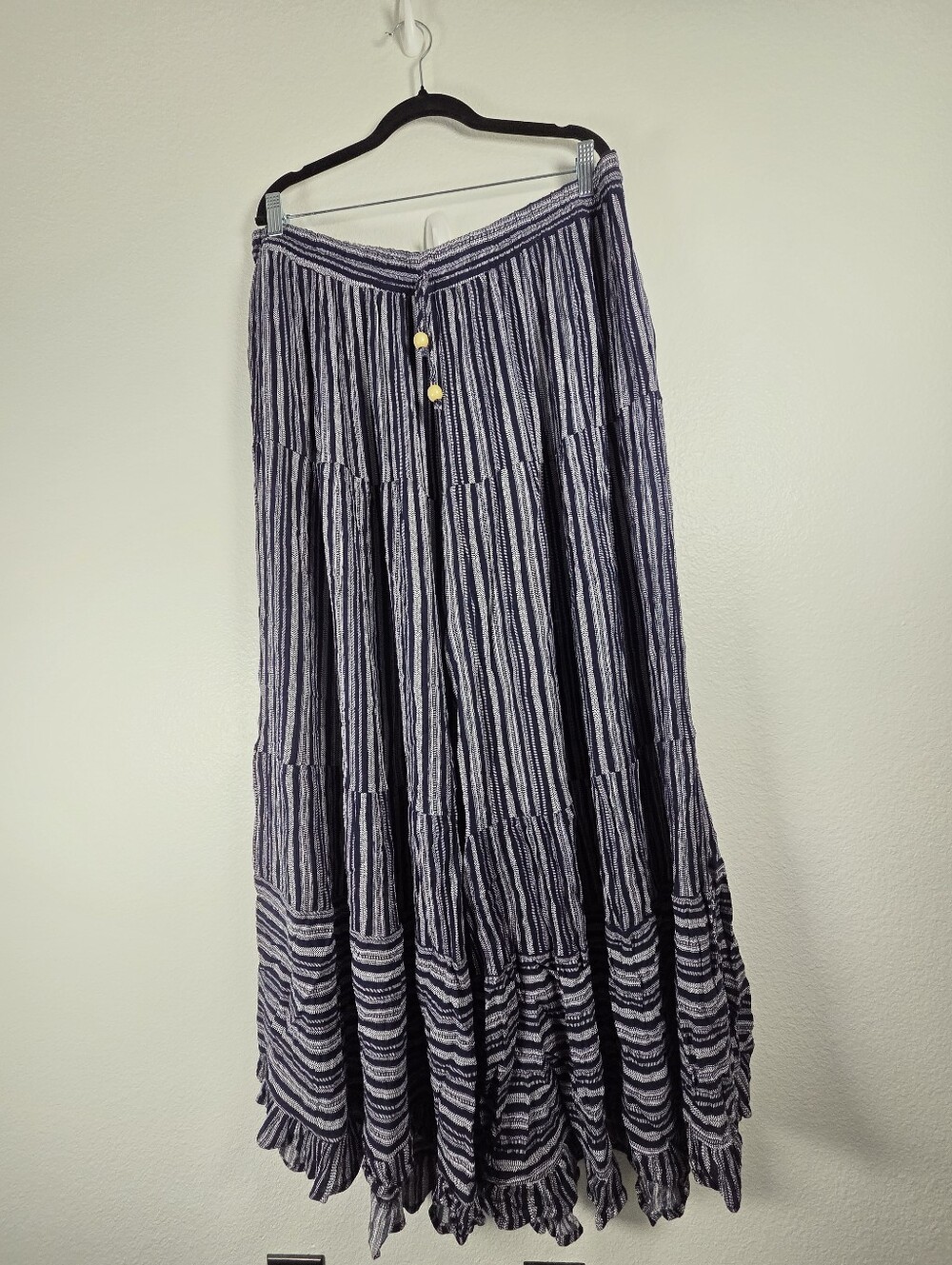 Davi & Dani Super Wide Leg Tiered Striped Palazzo Pants - Navy/White